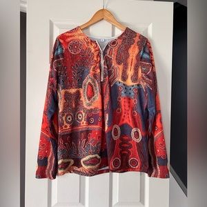 Abstract Quarter Zip Long Sleeve Top Size XL